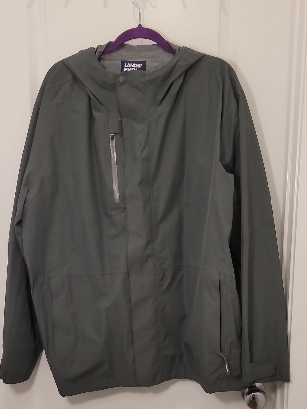 Lands' End Men's Hooded Raincoat in Olive